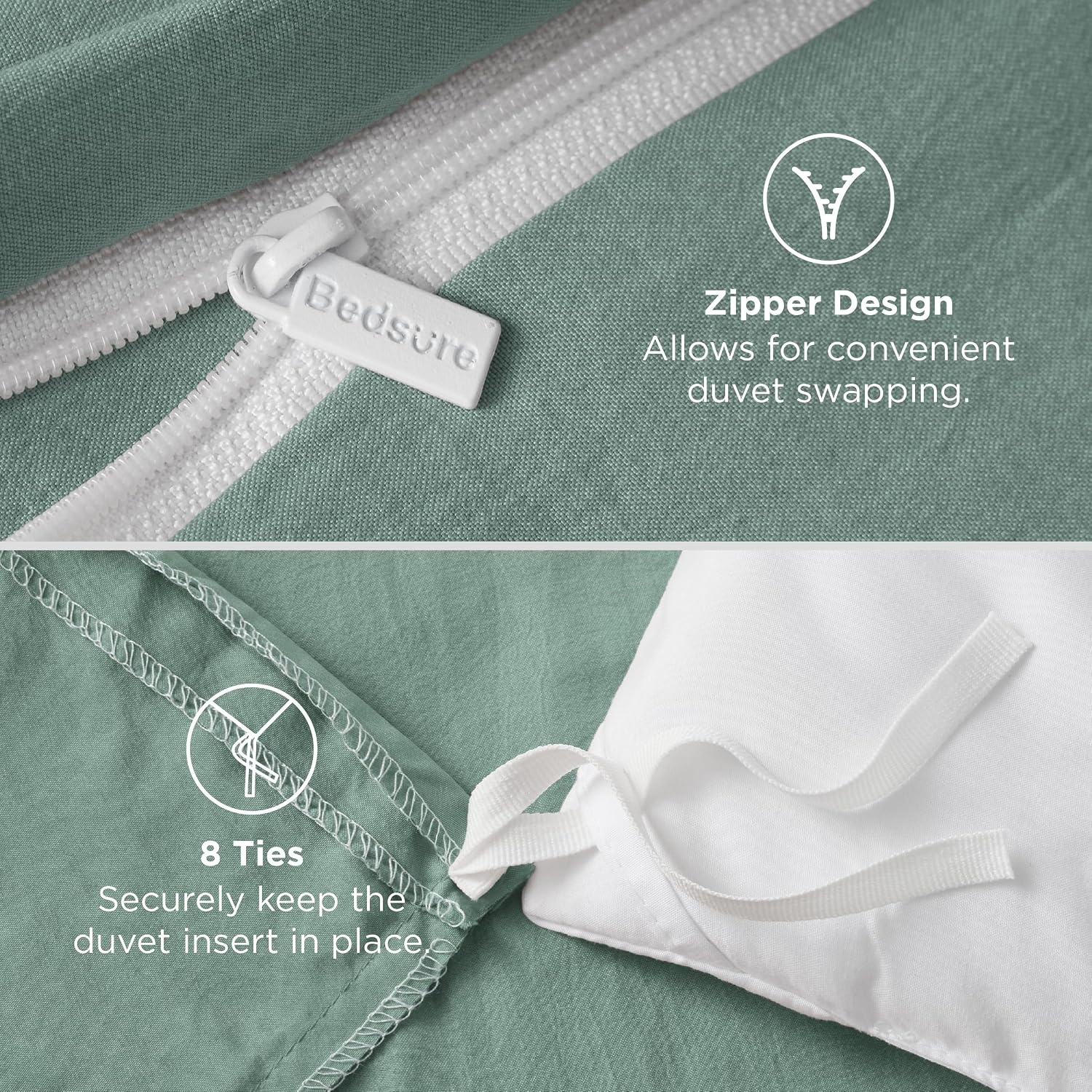 image:imageBedsure Tan Gingham Ruffle Duvet Cover SetVintage Farmhouse Bedding Queen  Cottagecore Aesthetic Ruffle Edges Soft Lightweight Hidden Zipper Inner Ties 90x90 Comforter Cover 2 Pillow Shams03  Sage Green No Comforter