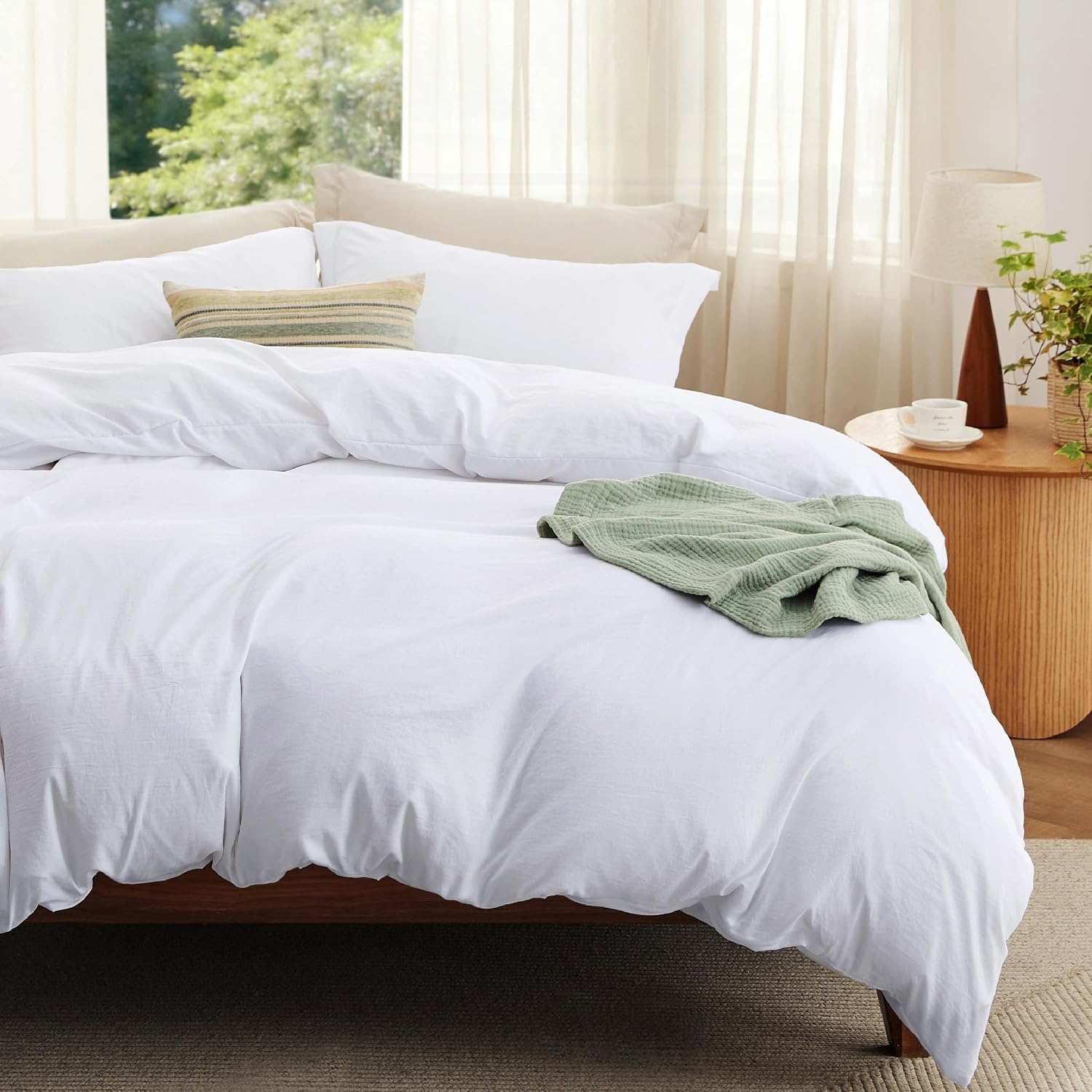 image:imageBedsure Tan Gingham Ruffle Duvet Cover SetVintage Farmhouse Bedding Queen  Cottagecore Aesthetic Ruffle Edges Soft Lightweight Hidden Zipper Inner Ties 90x90 Comforter Cover 2 Pillow Shams02  Bright White No Comforter
