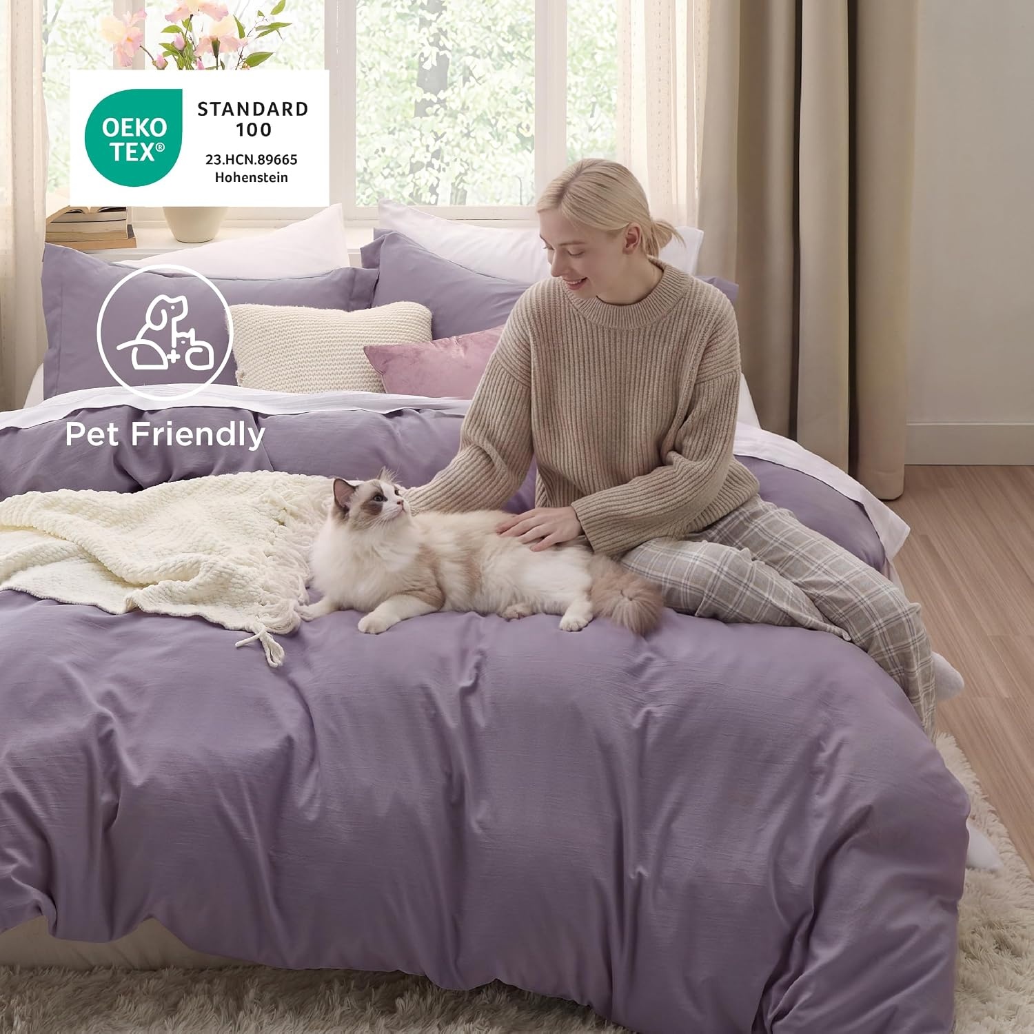 image:imageBedsure Tan Gingham Ruffle Duvet Cover SetVintage Farmhouse Bedding Queen  Cottagecore Aesthetic Ruffle Edges Soft Lightweight Hidden Zipper Inner Ties 90x90 Comforter Cover 2 Pillow Shams06  Dusty Purple No Comforter