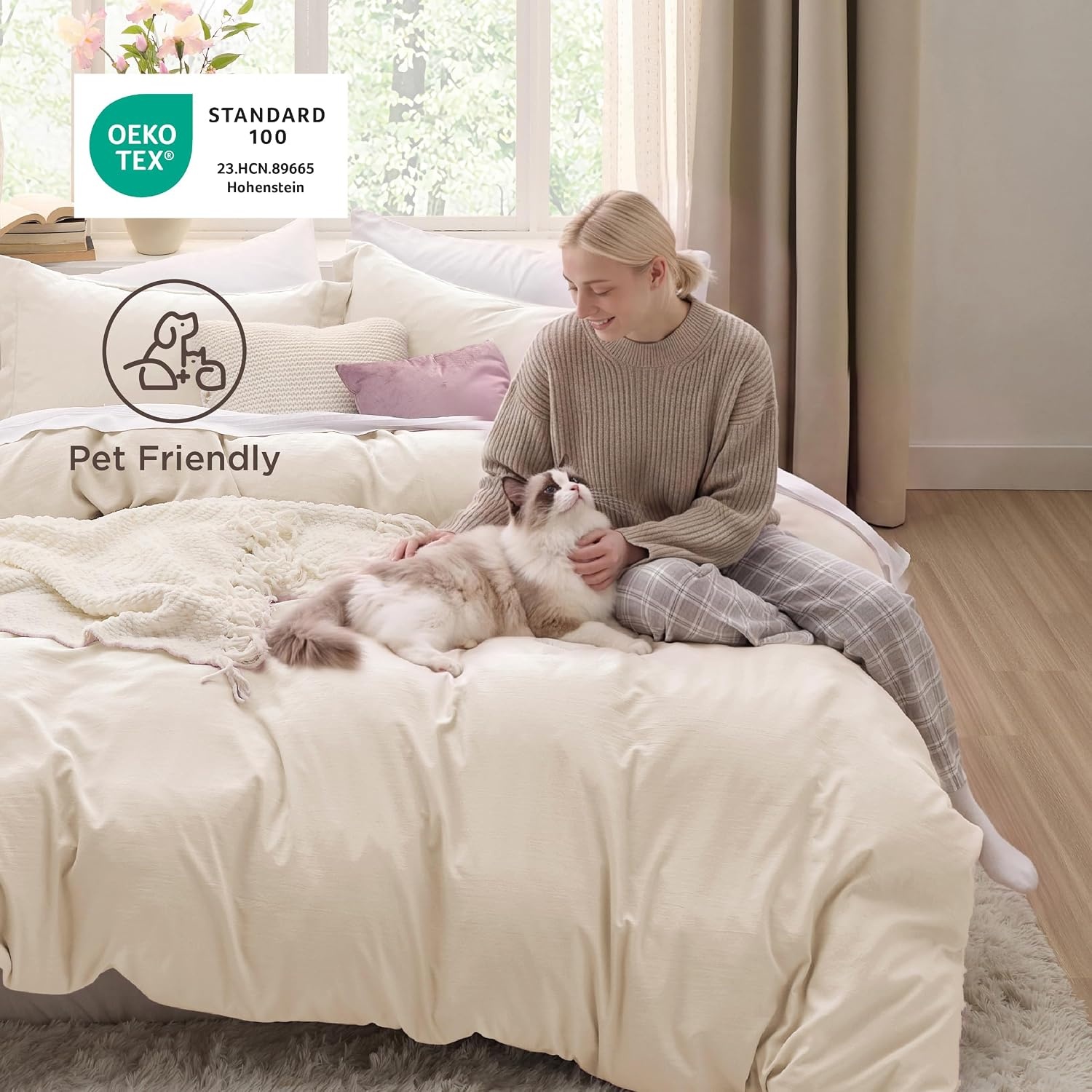 image:imageBedsure Tan Gingham Ruffle Duvet Cover SetVintage Farmhouse Bedding Queen  Cottagecore Aesthetic Ruffle Edges Soft Lightweight Hidden Zipper Inner Ties 90x90 Comforter Cover 2 Pillow Shams02  Cream No Comforter