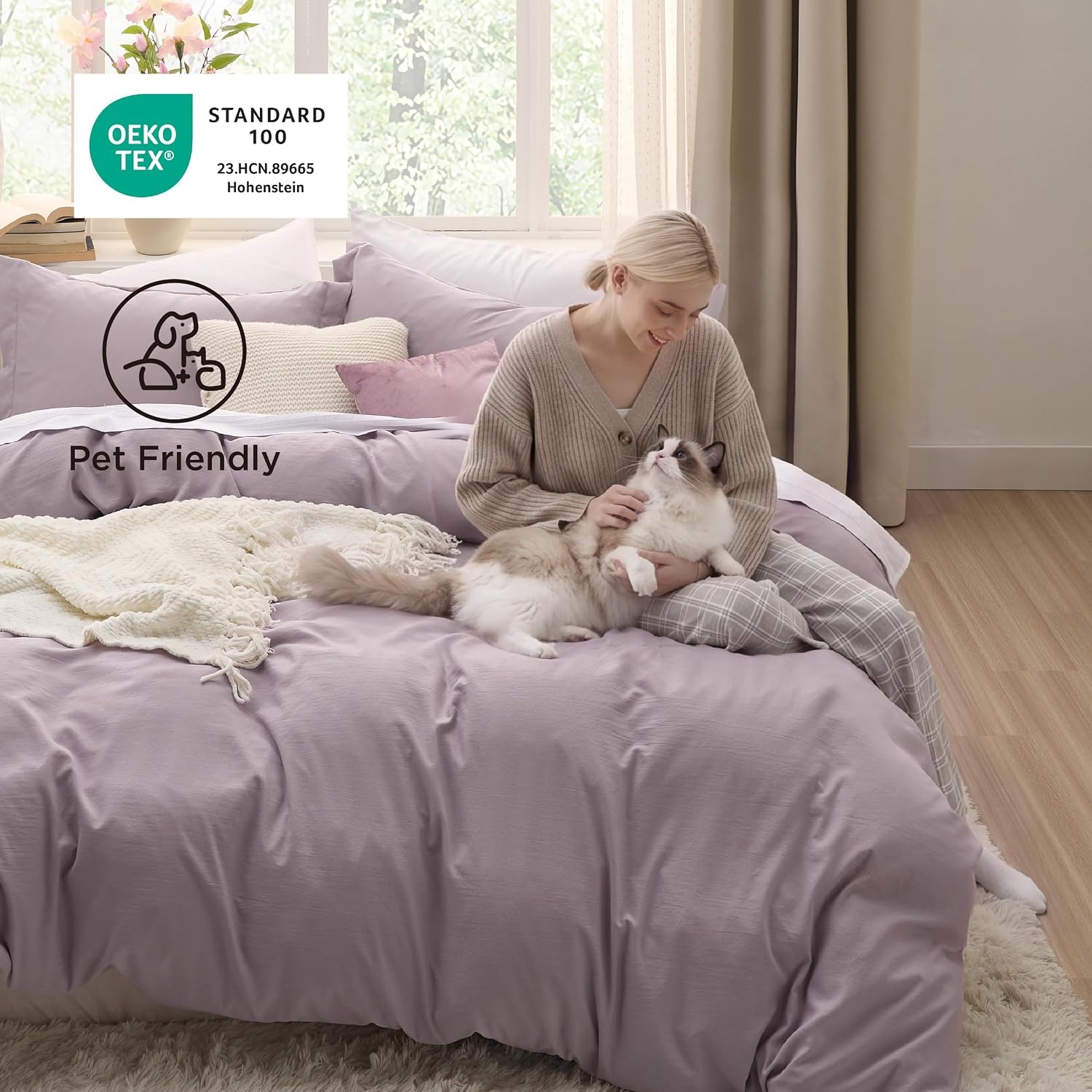 image:imageBedsure Tan Gingham Ruffle Duvet Cover SetVintage Farmhouse Bedding Queen  Cottagecore Aesthetic Ruffle Edges Soft Lightweight Hidden Zipper Inner Ties 90x90 Comforter Cover 2 Pillow Shams06  Lilac Purple No Comforter
