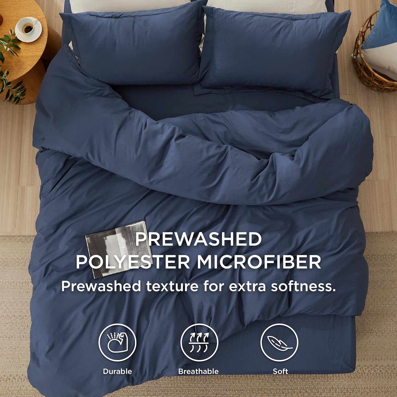 image:imageBedsure Tan Gingham Ruffle Duvet Cover SetVintage Farmhouse Bedding Queen  Cottagecore Aesthetic Ruffle Edges Soft Lightweight Hidden Zipper Inner Ties 90x90 Comforter Cover 2 Pillow Shams01  Navy No Comforter