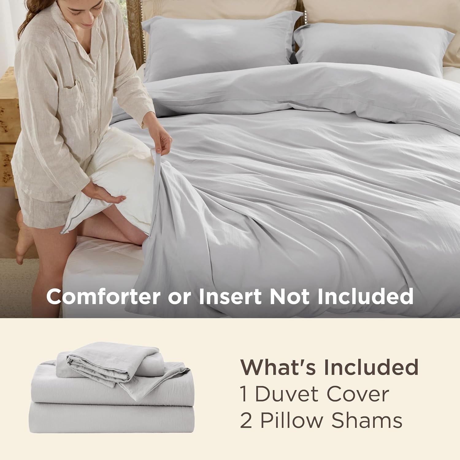 image:imageBedsure Tan Gingham Ruffle Duvet Cover SetVintage Farmhouse Bedding Queen  Cottagecore Aesthetic Ruffle Edges Soft Lightweight Hidden Zipper Inner Ties 90x90 Comforter Cover 2 Pillow Shams04  Light Grey No Comforter