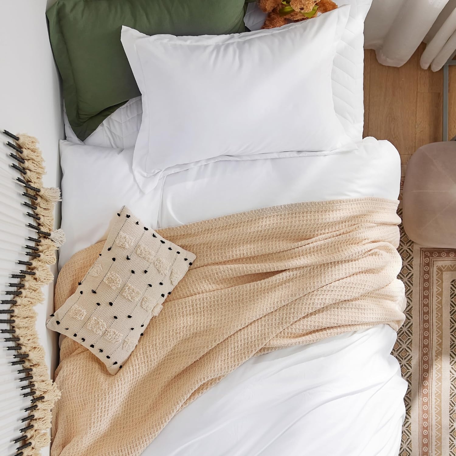 image:imageBedsure Tan Gingham Ruffle Duvet Cover SetVintage Farmhouse Bedding Queen  Cottagecore Aesthetic Ruffle Edges Soft Lightweight Hidden Zipper Inner Ties 90x90 Comforter Cover 2 Pillow Shams02  Bright White No Comforter