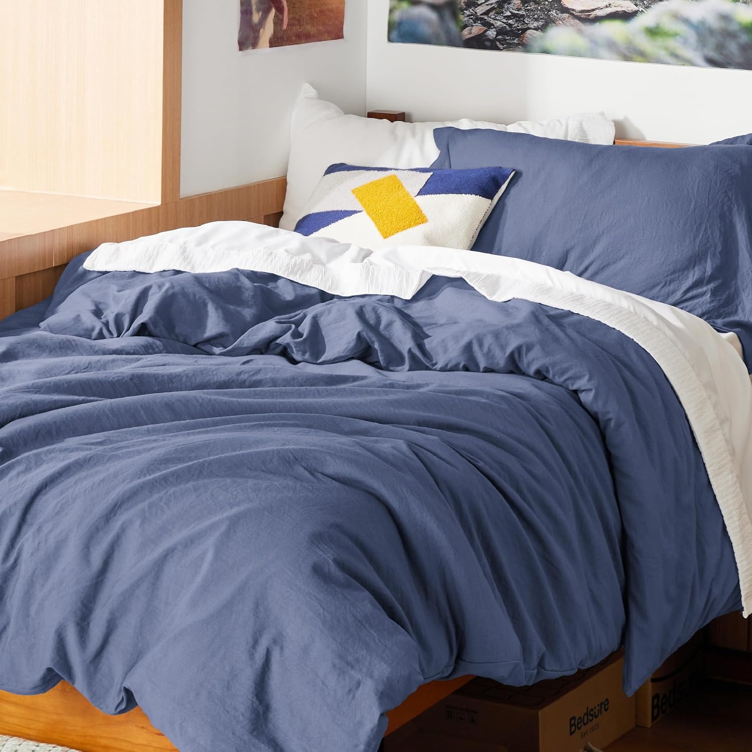 image:imageBedsure Tan Gingham Ruffle Duvet Cover SetVintage Farmhouse Bedding Queen  Cottagecore Aesthetic Ruffle Edges Soft Lightweight Hidden Zipper Inner Ties 90x90 Comforter Cover 2 Pillow Shams05  Slate Blue No Comforter