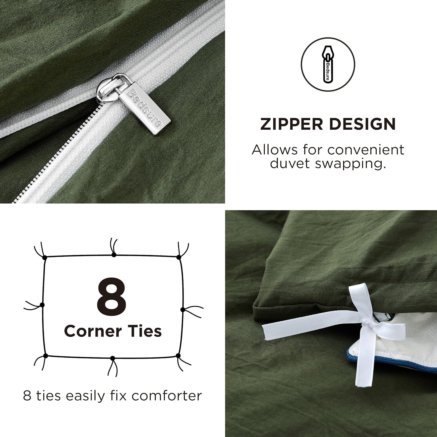 image:imageBedsure Tan Gingham Ruffle Duvet Cover SetVintage Farmhouse Bedding Queen  Cottagecore Aesthetic Ruffle Edges Soft Lightweight Hidden Zipper Inner Ties 90x90 Comforter Cover 2 Pillow Shams03  Olive Green No Comforter
