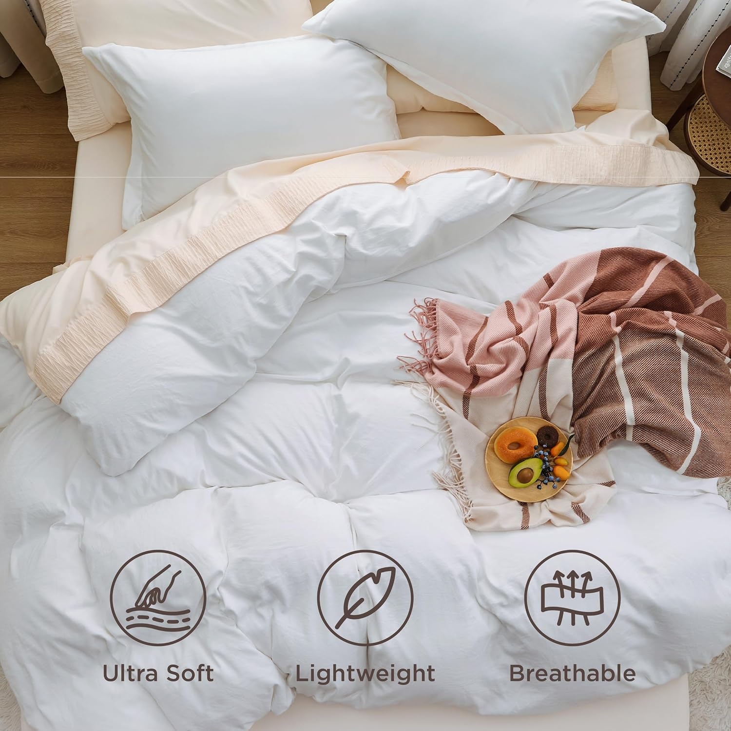image:imageBedsure Tan Gingham Ruffle Duvet Cover SetVintage Farmhouse Bedding Queen  Cottagecore Aesthetic Ruffle Edges Soft Lightweight Hidden Zipper Inner Ties 90x90 Comforter Cover 2 Pillow Shams00  White No Comforter