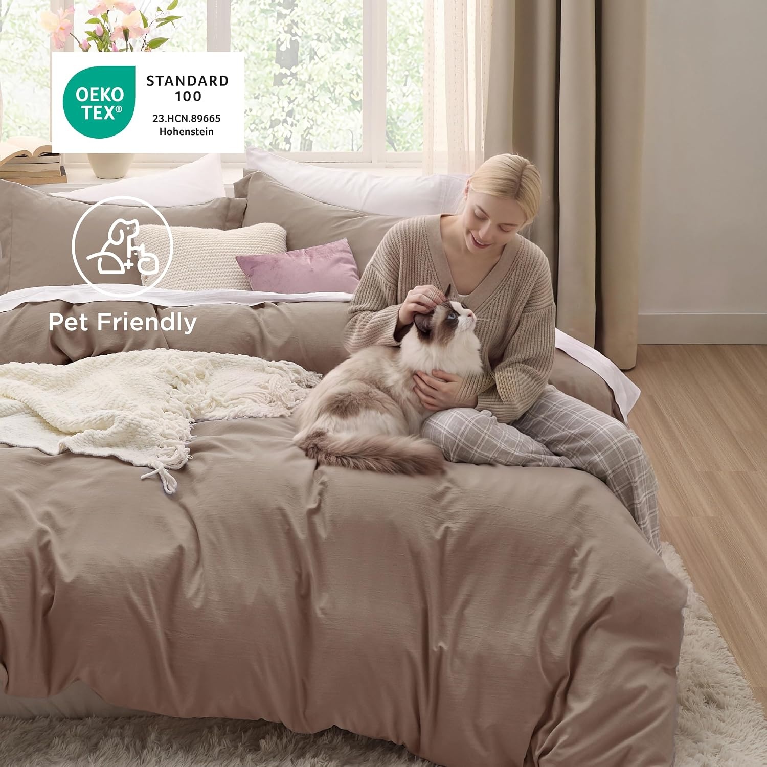 image:imageBedsure Tan Gingham Ruffle Duvet Cover SetVintage Farmhouse Bedding Queen  Cottagecore Aesthetic Ruffle Edges Soft Lightweight Hidden Zipper Inner Ties 90x90 Comforter Cover 2 Pillow Shams02  Khaki No Comforter