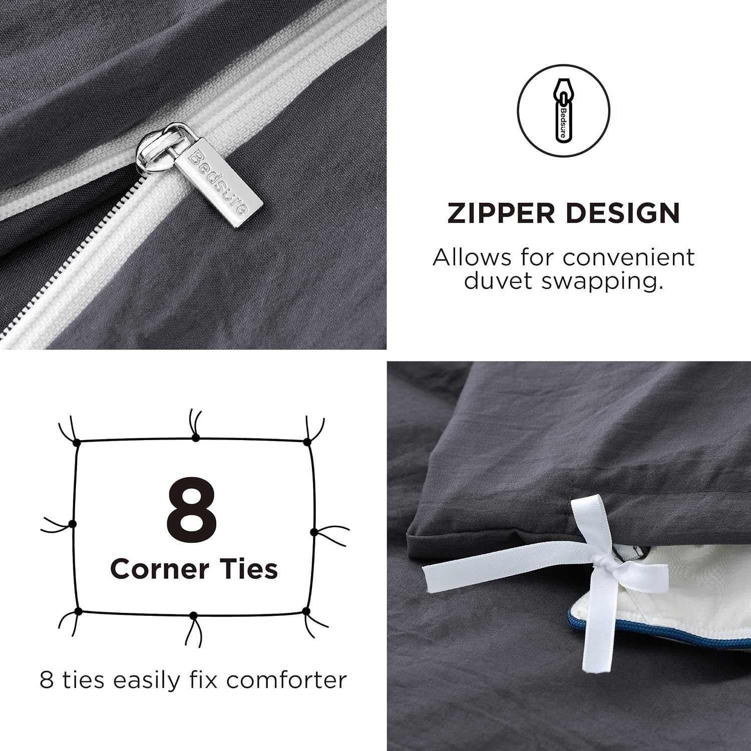 image:imageBedsure Tan Gingham Ruffle Duvet Cover SetVintage Farmhouse Bedding Queen  Cottagecore Aesthetic Ruffle Edges Soft Lightweight Hidden Zipper Inner Ties 90x90 Comforter Cover 2 Pillow Shams01  Dark Grey No Comforter