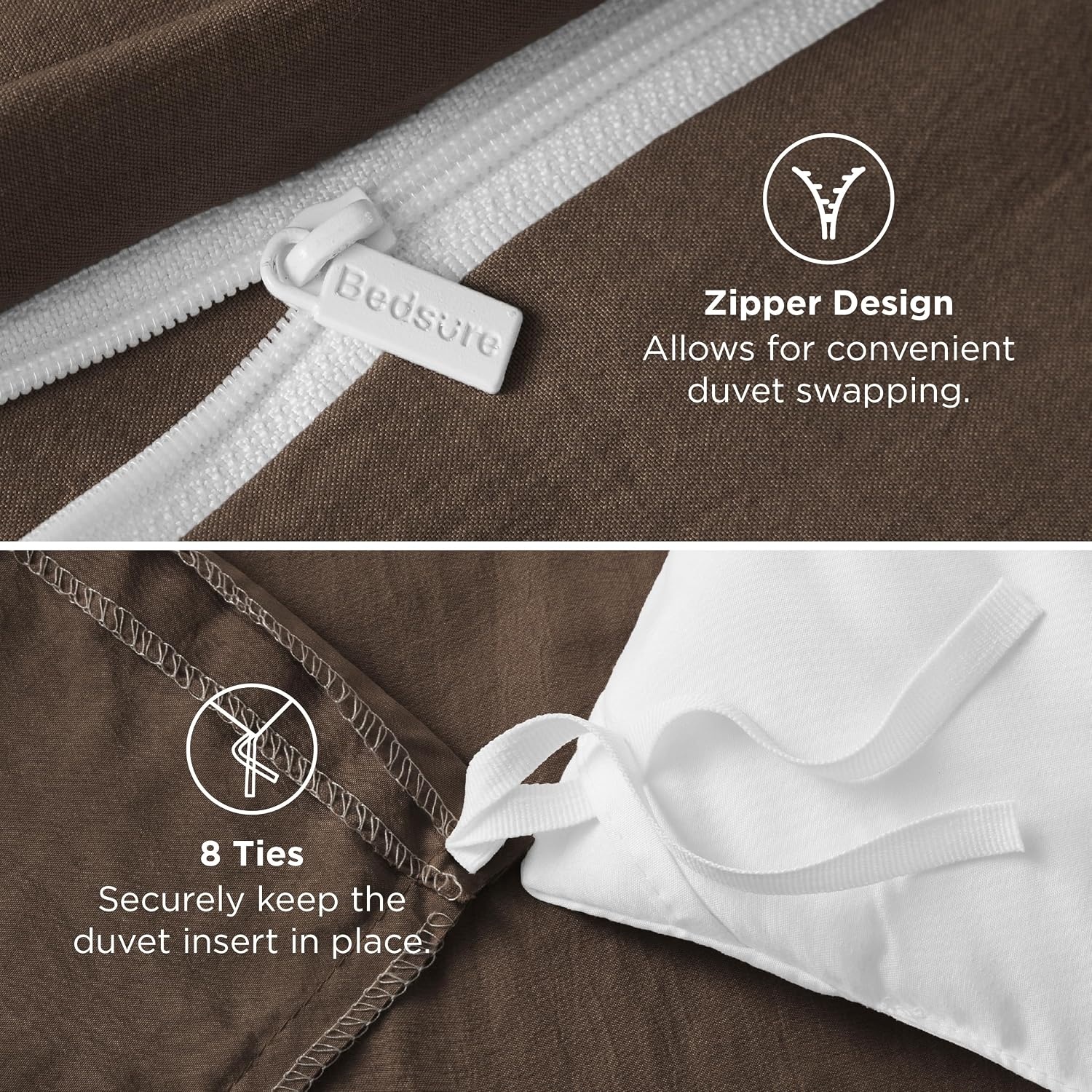 image:imageBedsure Tan Gingham Ruffle Duvet Cover SetVintage Farmhouse Bedding Queen  Cottagecore Aesthetic Ruffle Edges Soft Lightweight Hidden Zipper Inner Ties 90x90 Comforter Cover 2 Pillow Shams02  Dark Brown No Comforter