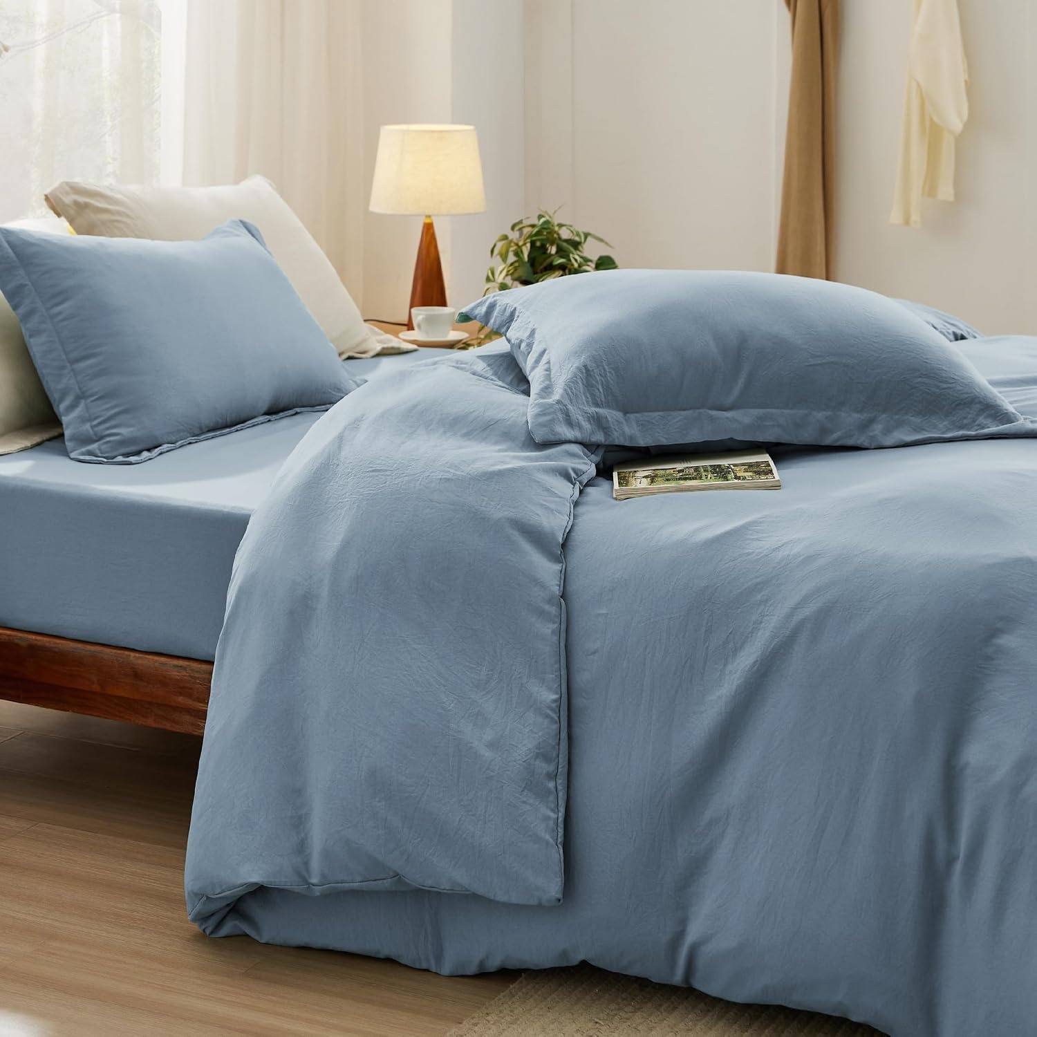 image:imageBedsure Tan Gingham Ruffle Duvet Cover SetVintage Farmhouse Bedding Queen  Cottagecore Aesthetic Ruffle Edges Soft Lightweight Hidden Zipper Inner Ties 90x90 Comforter Cover 2 Pillow Shams05  Mineral Blue No Comforter