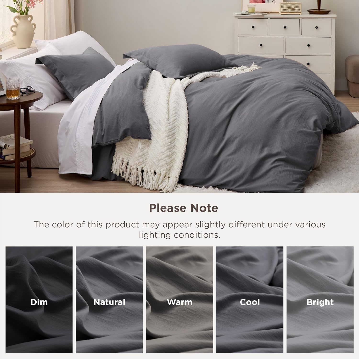 image:imageBedsure Tan Gingham Ruffle Duvet Cover SetVintage Farmhouse Bedding Queen  Cottagecore Aesthetic Ruffle Edges Soft Lightweight Hidden Zipper Inner Ties 90x90 Comforter Cover 2 Pillow Shams01  Dark Grey No Comforter