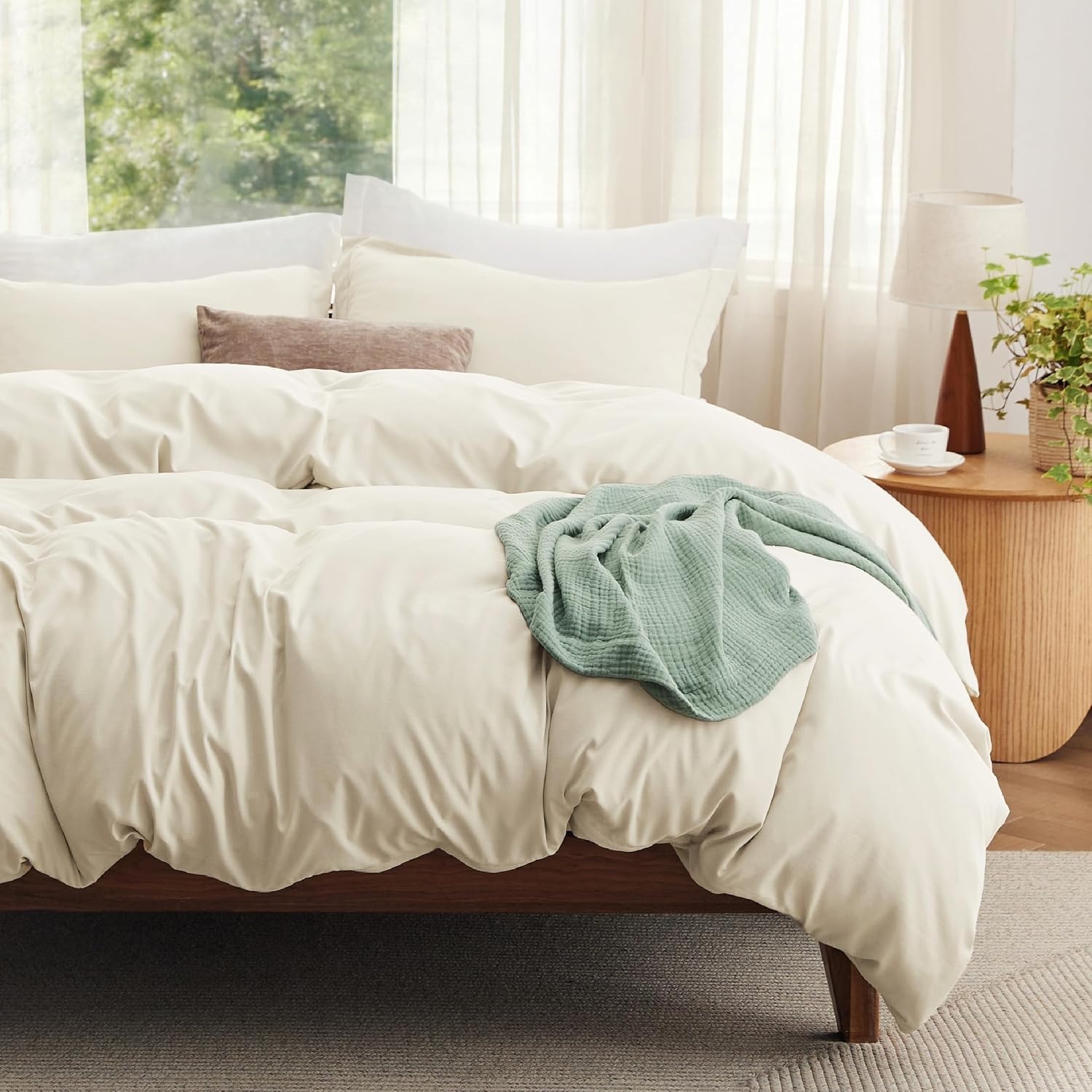image:imageBedsure Tan Gingham Ruffle Duvet Cover SetVintage Farmhouse Bedding Queen  Cottagecore Aesthetic Ruffle Edges Soft Lightweight Hidden Zipper Inner Ties 90x90 Comforter Cover 2 Pillow Shams02  Cream No Comforter