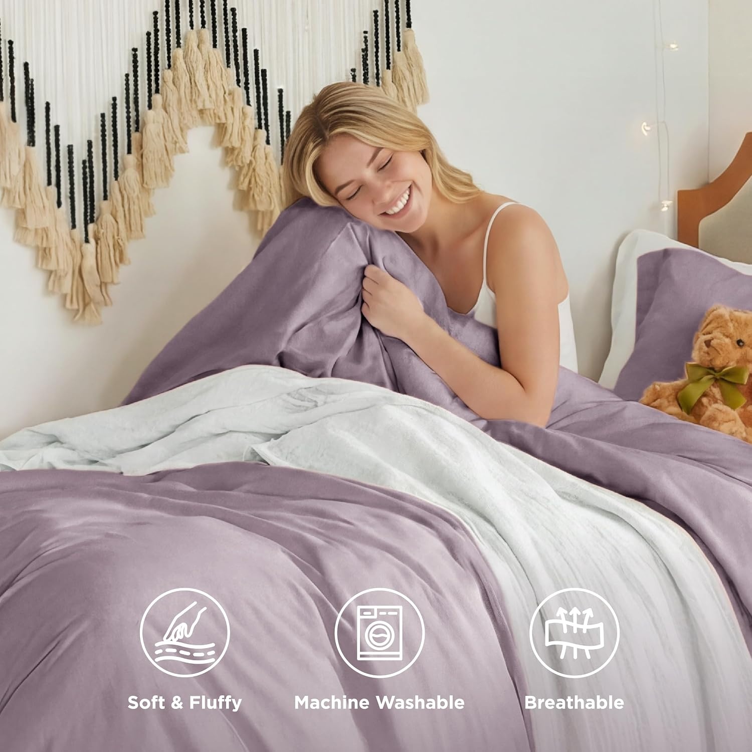 image:imageBedsure Tan Gingham Ruffle Duvet Cover SetVintage Farmhouse Bedding Queen  Cottagecore Aesthetic Ruffle Edges Soft Lightweight Hidden Zipper Inner Ties 90x90 Comforter Cover 2 Pillow Shams06  Lilac Purple No Comforter
