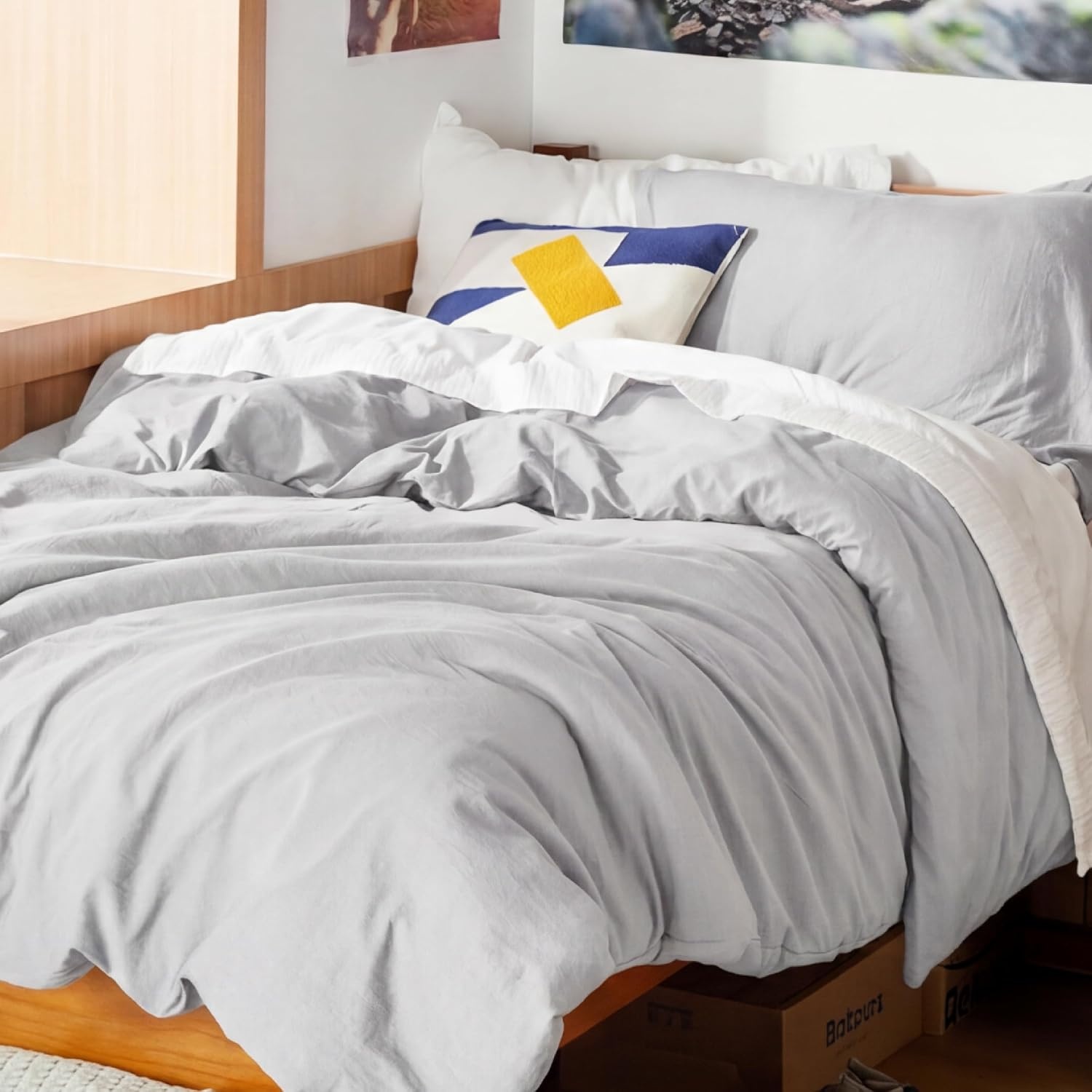 image:imageBedsure Tan Gingham Ruffle Duvet Cover SetVintage Farmhouse Bedding Queen  Cottagecore Aesthetic Ruffle Edges Soft Lightweight Hidden Zipper Inner Ties 90x90 Comforter Cover 2 Pillow Shams04  Light Grey No Comforter