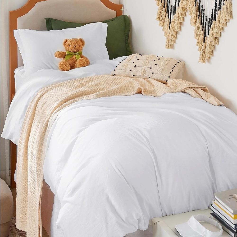 image:imageBedsure Tan Gingham Ruffle Duvet Cover SetVintage Farmhouse Bedding Queen  Cottagecore Aesthetic Ruffle Edges Soft Lightweight Hidden Zipper Inner Ties 90x90 Comforter Cover 2 Pillow Shams02  Bright White No Comforter
