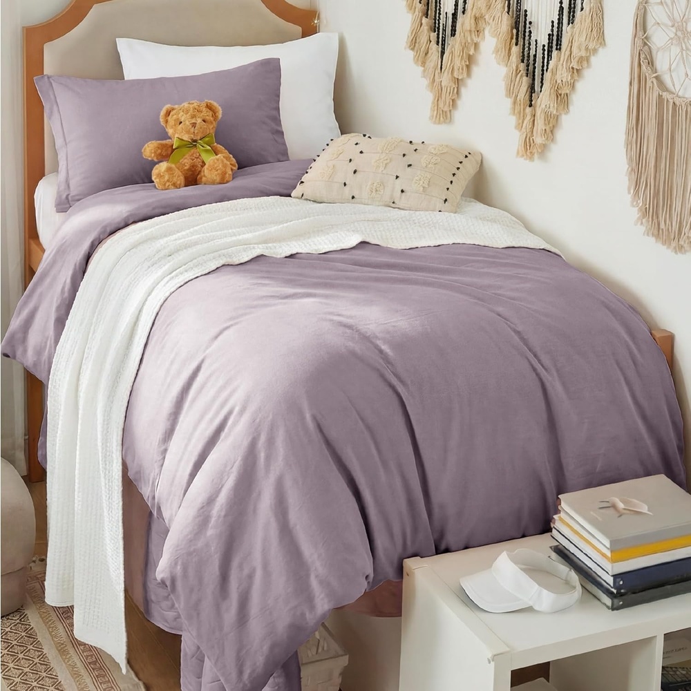 image:imageBedsure Tan Gingham Ruffle Duvet Cover SetVintage Farmhouse Bedding Queen  Cottagecore Aesthetic Ruffle Edges Soft Lightweight Hidden Zipper Inner Ties 90x90 Comforter Cover 2 Pillow Shams06  Lilac Purple No Comforter