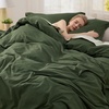 image:imageBedsure Gingham Ruffle Duvet Cover Set Queen Vintage Farmhouse Bed Pink  Plaid Ruffle Edges Soft Lightweight Hidden Zipper Inner Ties 90x90 Comforter Cover 2 Pillow Shams Machine Washable21  Olive Green No Comforter