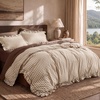 image:imageBedsure Gingham Ruffle Duvet Cover Set Queen Vintage Farmhouse Bed Pink  Plaid Ruffle Edges Soft Lightweight Hidden Zipper Inner Ties 90x90 Comforter Cover 2 Pillow Shams Machine Washable24  Tan Gingham
