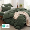 image:imageBedsure Gingham Ruffle Duvet Cover Set Queen Vintage Farmhouse Bed Pink  Plaid Ruffle Edges Soft Lightweight Hidden Zipper Inner Ties 90x90 Comforter Cover 2 Pillow Shams Machine Washable03  Olive Green No Comforter
