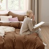 image:imageBedsure Gingham Ruffle Duvet Cover Set Queen Vintage Farmhouse Bed Pink  Plaid Ruffle Edges Soft Lightweight Hidden Zipper Inner Ties 90x90 Comforter Cover 2 Pillow Shams Machine Washable19  Chocolate Brown No Comforter