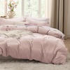 image:imageBedsure Gingham Ruffle Duvet Cover Set Queen Vintage Farmhouse Bed Pink  Plaid Ruffle Edges Soft Lightweight Hidden Zipper Inner Ties 90x90 Comforter Cover 2 Pillow Shams Machine Washable01  Rose Pink No Comforter
