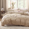 image:imageBedsure Gingham Ruffle Duvet Cover Set Queen Vintage Farmhouse Bed Pink  Plaid Ruffle Edges Soft Lightweight Hidden Zipper Inner Ties 90x90 Comforter Cover 2 Pillow Shams Machine Washable02  Light Brown No Comforter