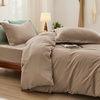 image:imageBedsure Gingham Ruffle Duvet Cover Set Queen Vintage Farmhouse Bed Pink  Plaid Ruffle Edges Soft Lightweight Hidden Zipper Inner Ties 90x90 Comforter Cover 2 Pillow Shams Machine Washable02  Light Brown No Comforter