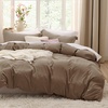 image:imageBedsure Gingham Ruffle Duvet Cover Set Queen Vintage Farmhouse Bed Pink  Plaid Ruffle Edges Soft Lightweight Hidden Zipper Inner Ties 90x90 Comforter Cover 2 Pillow Shams Machine Washable02  Brown No Comforter