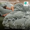 image:imageBedsure Gingham Ruffle Duvet Cover Set Queen Vintage Farmhouse Bed Pink  Plaid Ruffle Edges Soft Lightweight Hidden Zipper Inner Ties 90x90 Comforter Cover 2 Pillow Shams Machine Washable25  Olive Green Gingham