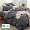 image:imageBedsure Gingham Ruffle Duvet Cover Set Queen Vintage Farmhouse Bed Pink  Plaid Ruffle Edges Soft Lightweight Hidden Zipper Inner Ties 90x90 Comforter Cover 2 Pillow Shams Machine Washable04  Dark Grey No Comforter
