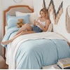 image:imageBedsure Tan Gingham Ruffle Duvet Cover SetVintage Farmhouse Bedding Queen  Cottagecore Aesthetic Ruffle Edges Soft Lightweight Hidden Zipper Inner Ties 90x90 Comforter Cover 2 Pillow Shams05  Baby Blue