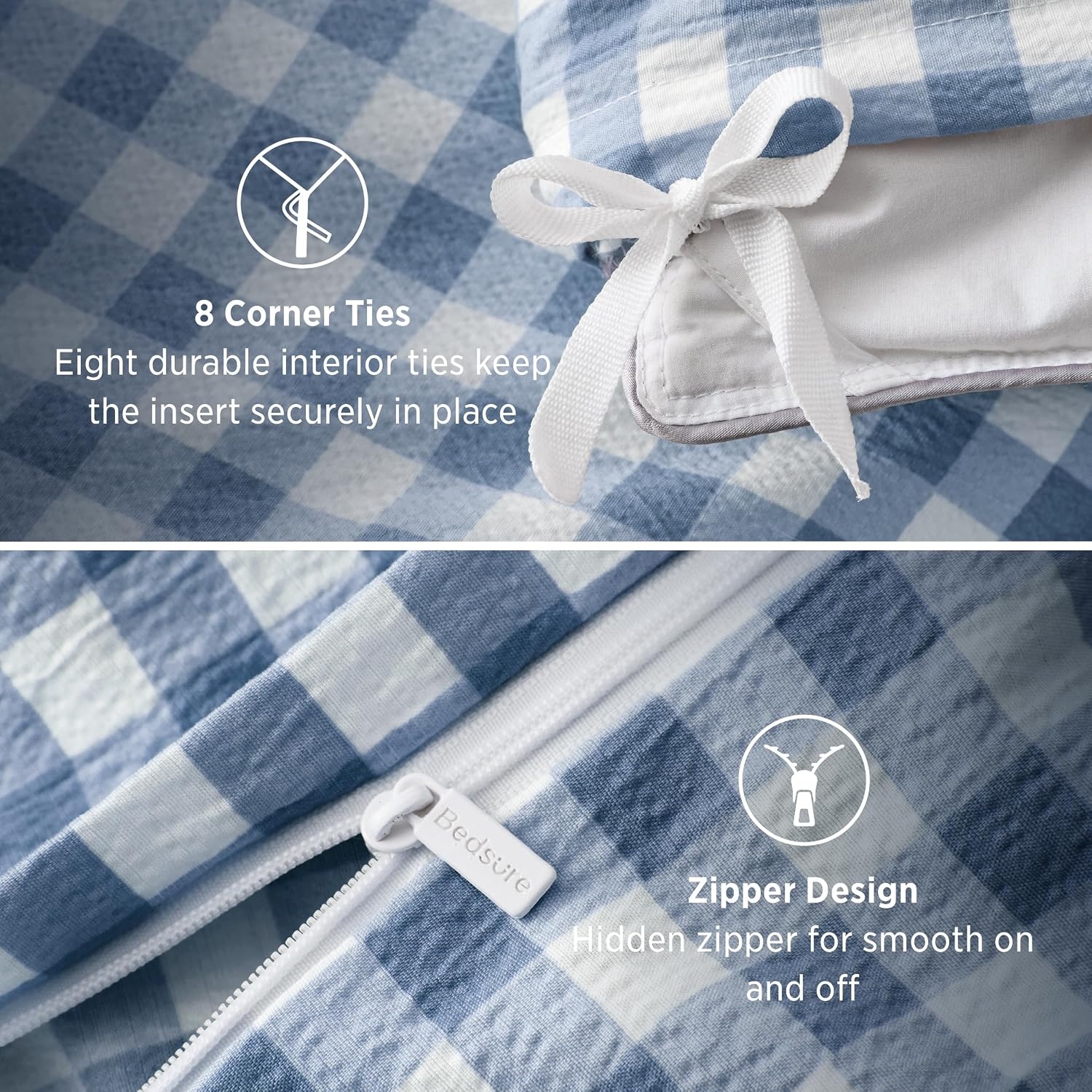 image:imageBedsure Tan Gingham Ruffle Duvet Cover SetVintage Farmhouse Bedding Queen  Cottagecore Aesthetic Ruffle Edges Soft Lightweight Hidden Zipper Inner Ties 90x90 Comforter Cover 2 Pillow Shams26  Blue Gingham