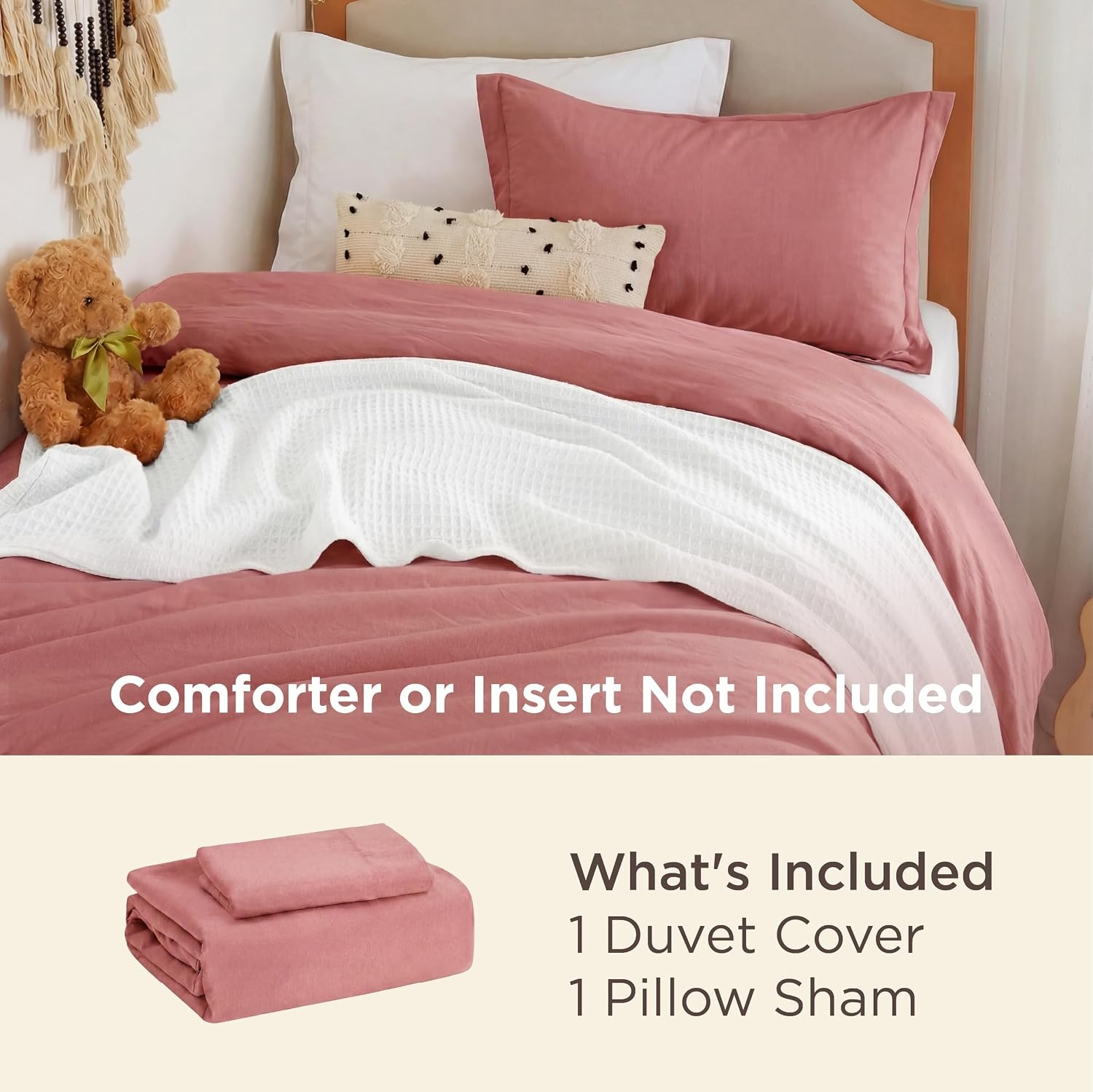 image:imageBedsure Tan Gingham Ruffle Duvet Cover SetVintage Farmhouse Bedding Queen  Cottagecore Aesthetic Ruffle Edges Soft Lightweight Hidden Zipper Inner Ties 90x90 Comforter Cover 2 Pillow Shams09  Clay Pink No Comforter