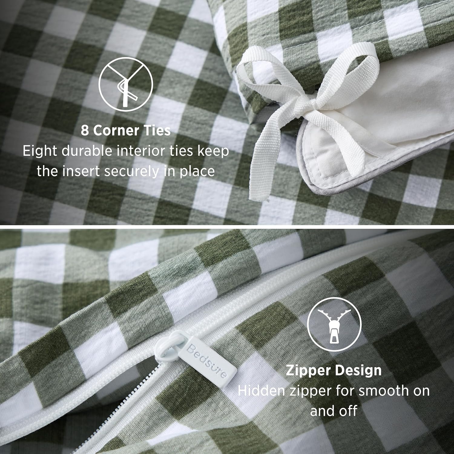 image:imageBedsure Tan Gingham Ruffle Duvet Cover SetVintage Farmhouse Bedding Queen  Cottagecore Aesthetic Ruffle Edges Soft Lightweight Hidden Zipper Inner Ties 90x90 Comforter Cover 2 Pillow Shams25  Olive Green Gingham