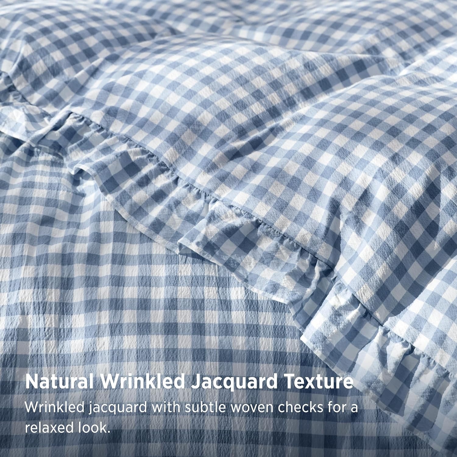 image:imageBedsure Tan Gingham Ruffle Duvet Cover SetVintage Farmhouse Bedding Queen  Cottagecore Aesthetic Ruffle Edges Soft Lightweight Hidden Zipper Inner Ties 90x90 Comforter Cover 2 Pillow Shams26  Blue Gingham