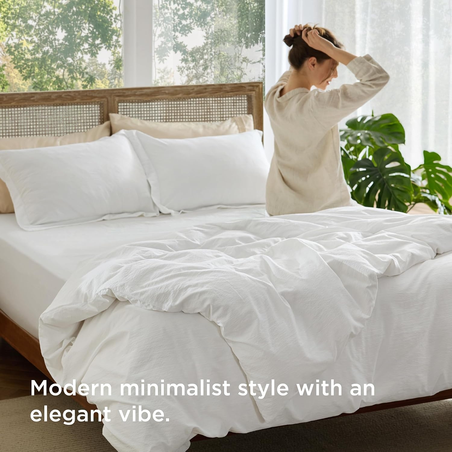 image:imageBedsure Tan Gingham Ruffle Duvet Cover SetVintage Farmhouse Bedding Queen  Cottagecore Aesthetic Ruffle Edges Soft Lightweight Hidden Zipper Inner Ties 90x90 Comforter Cover 2 Pillow Shams19  Cream White No Comforter