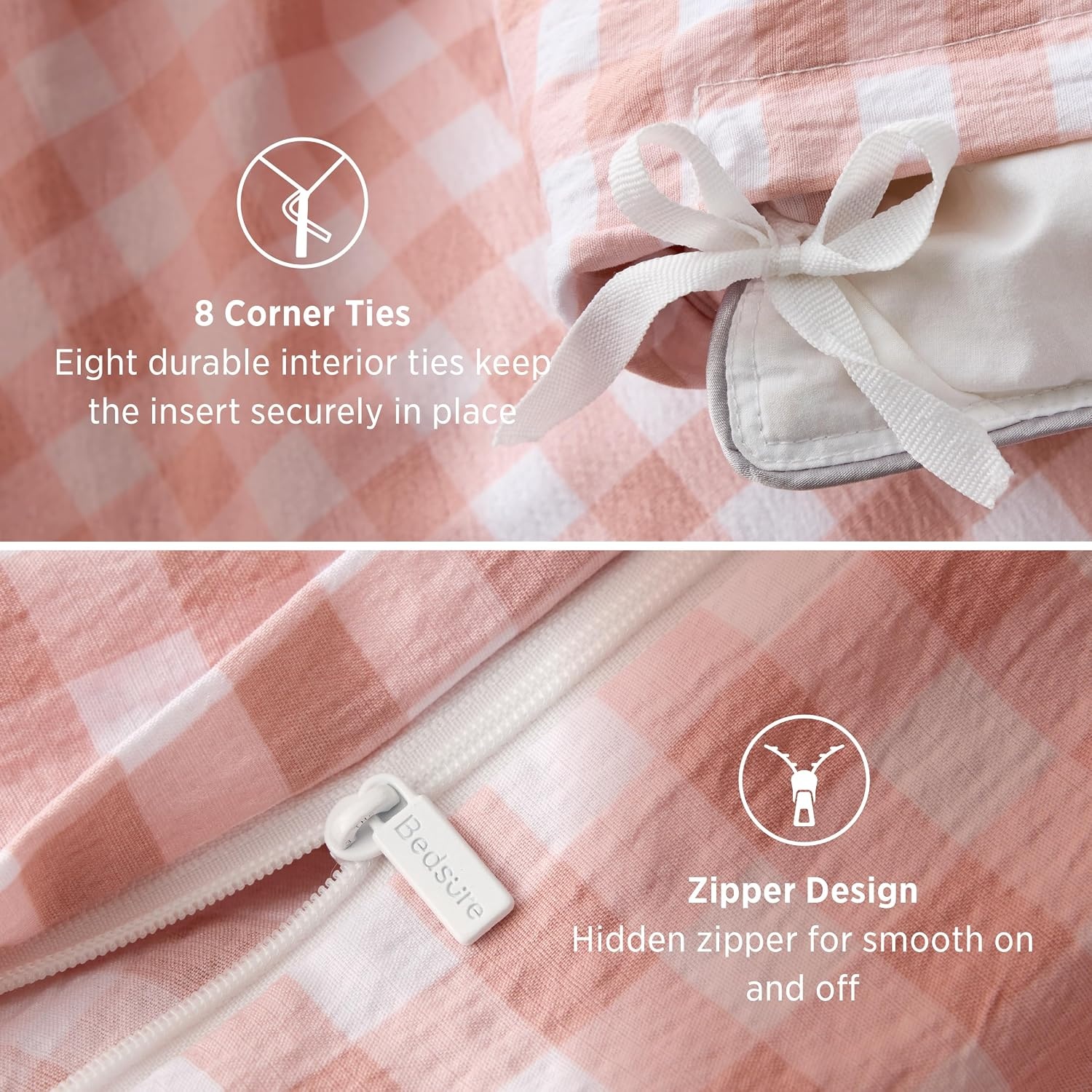image:imageBedsure Tan Gingham Ruffle Duvet Cover SetVintage Farmhouse Bedding Queen  Cottagecore Aesthetic Ruffle Edges Soft Lightweight Hidden Zipper Inner Ties 90x90 Comforter Cover 2 Pillow Shams27  Pink Gingham