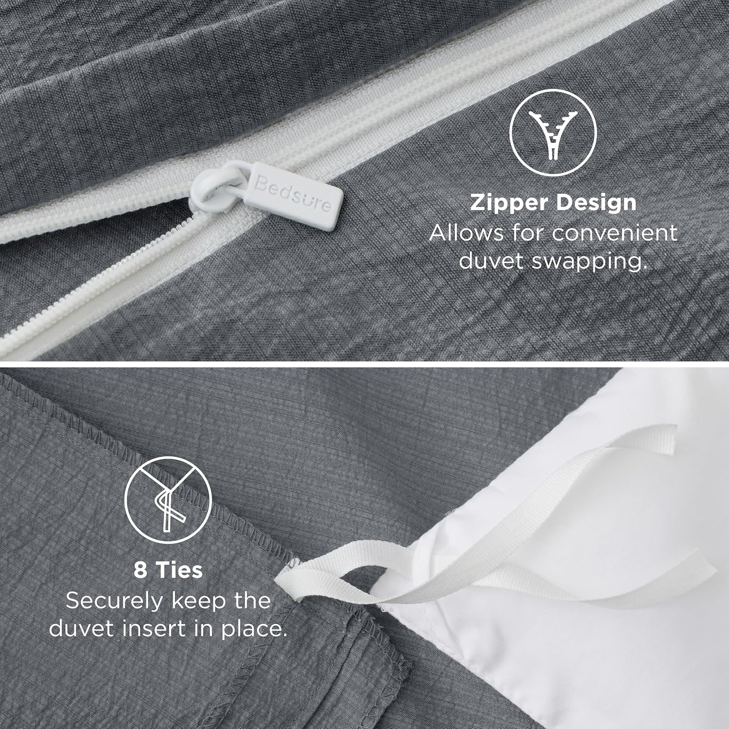 image:imageBedsure Tan Gingham Ruffle Duvet Cover SetVintage Farmhouse Bedding Queen  Cottagecore Aesthetic Ruffle Edges Soft Lightweight Hidden Zipper Inner Ties 90x90 Comforter Cover 2 Pillow Shams23  Dark Grey No Comforter