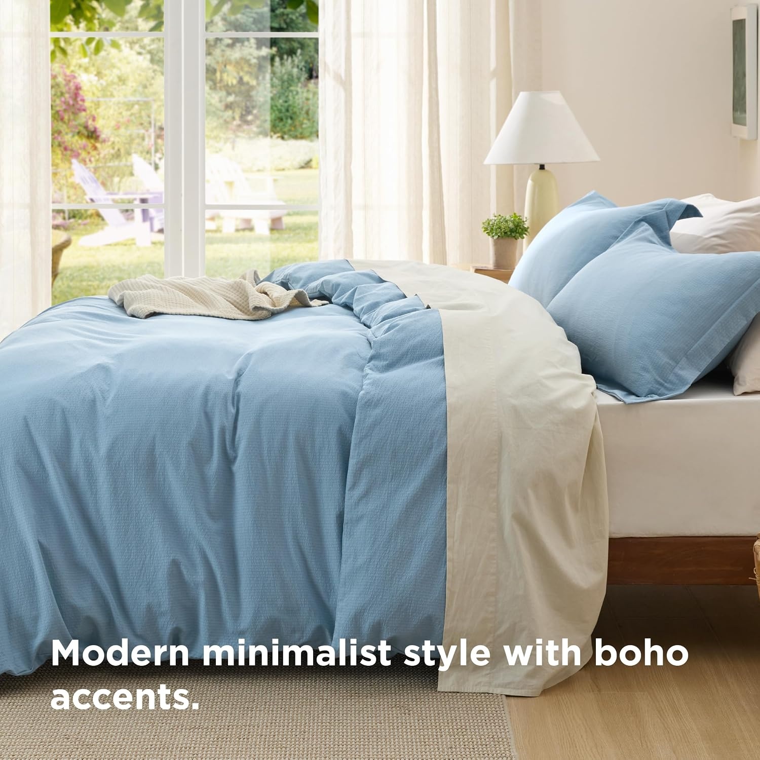 image:imageBedsure Tan Gingham Ruffle Duvet Cover SetVintage Farmhouse Bedding Queen  Cottagecore Aesthetic Ruffle Edges Soft Lightweight Hidden Zipper Inner Ties 90x90 Comforter Cover 2 Pillow Shams22  Chambray Blue No Comforter