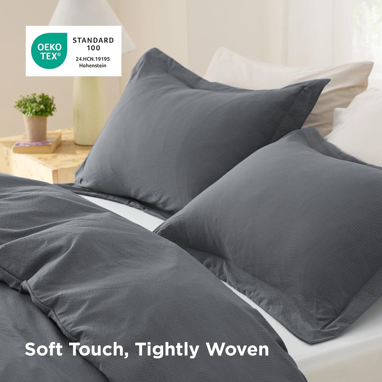 image:imageBedsure Tan Gingham Ruffle Duvet Cover SetVintage Farmhouse Bedding Queen  Cottagecore Aesthetic Ruffle Edges Soft Lightweight Hidden Zipper Inner Ties 90x90 Comforter Cover 2 Pillow Shams23  Dark Grey No Comforter