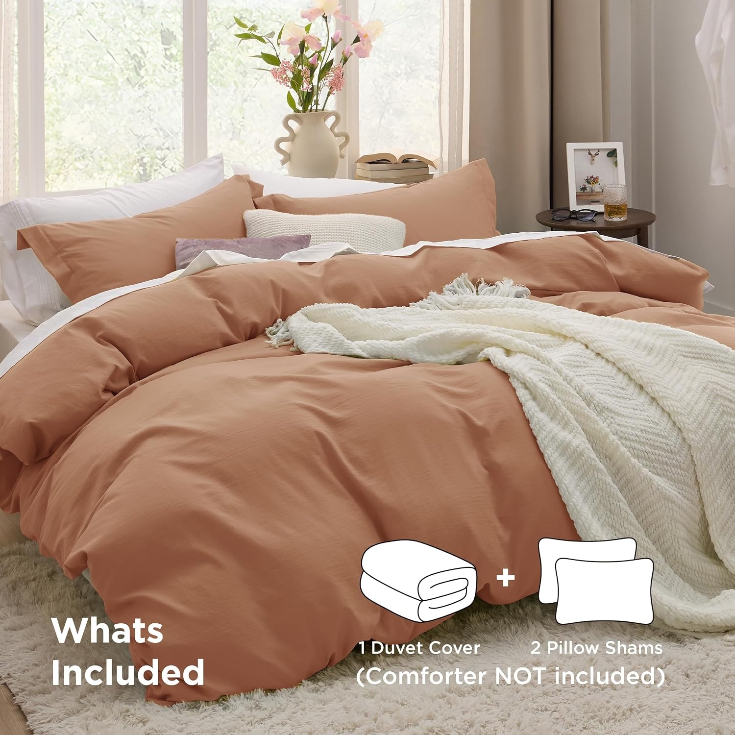 image:imageBedsure Tan Gingham Ruffle Duvet Cover SetVintage Farmhouse Bedding Queen  Cottagecore Aesthetic Ruffle Edges Soft Lightweight Hidden Zipper Inner Ties 90x90 Comforter Cover 2 Pillow Shams19 Taupe No Comforter