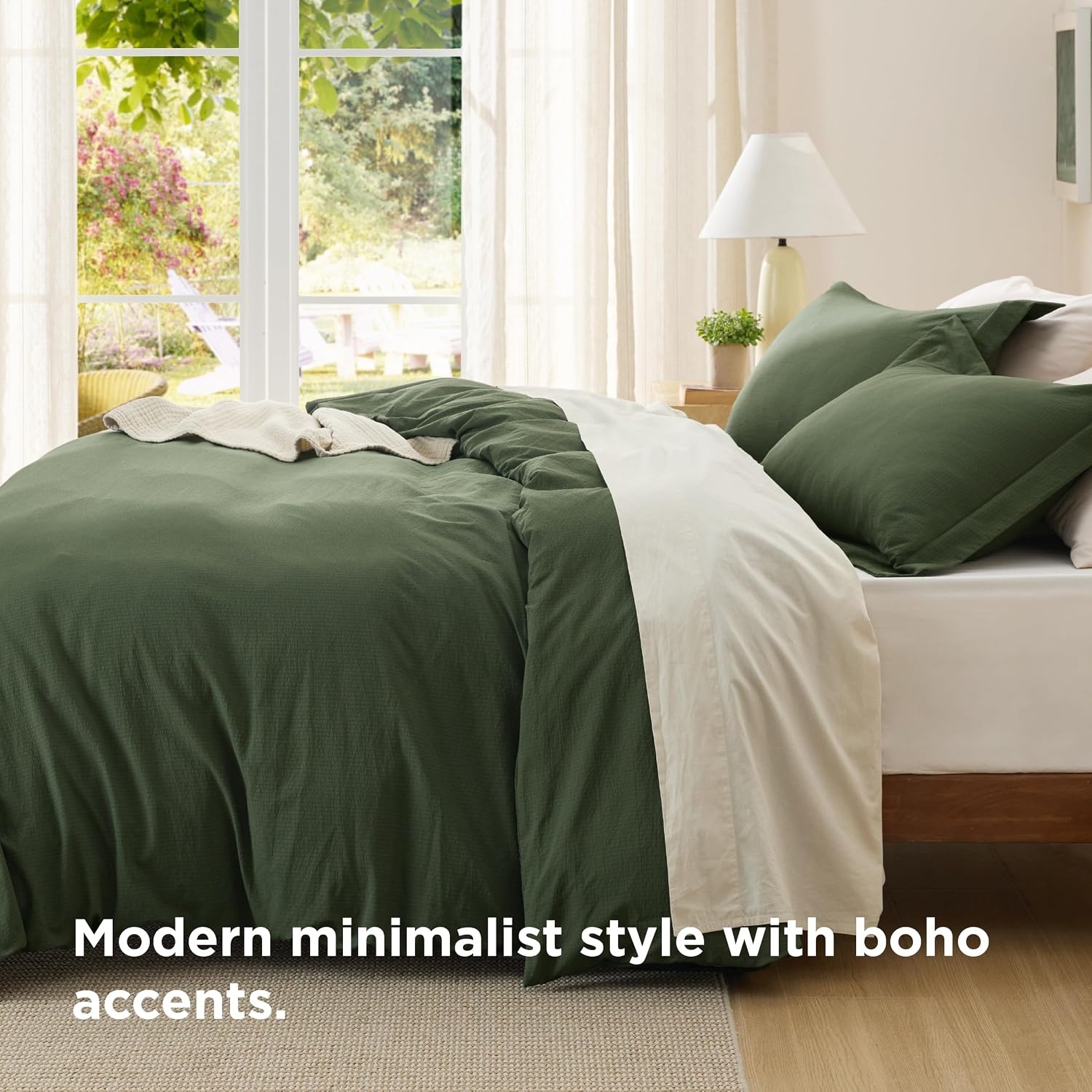 image:imageBedsure Tan Gingham Ruffle Duvet Cover SetVintage Farmhouse Bedding Queen  Cottagecore Aesthetic Ruffle Edges Soft Lightweight Hidden Zipper Inner Ties 90x90 Comforter Cover 2 Pillow Shams21  Olive Green No Comforter