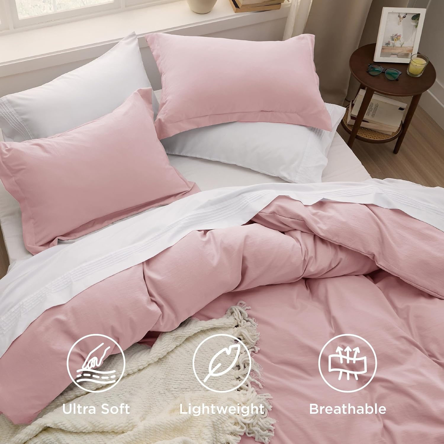 image:imageBedsure Tan Gingham Ruffle Duvet Cover SetVintage Farmhouse Bedding Queen  Cottagecore Aesthetic Ruffle Edges Soft Lightweight Hidden Zipper Inner Ties 90x90 Comforter Cover 2 Pillow Shams09  Pink No Comforter