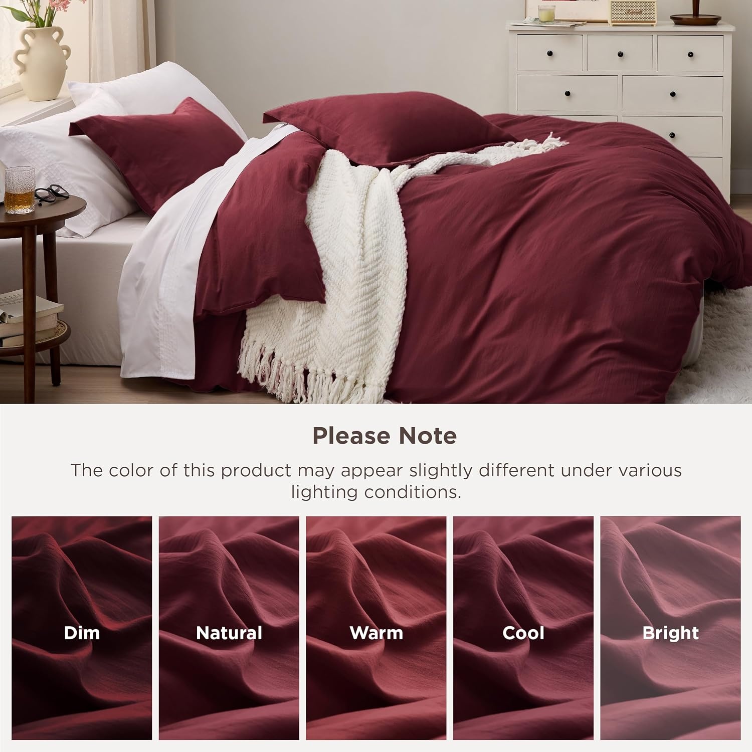 image:imageBedsure Tan Gingham Ruffle Duvet Cover SetVintage Farmhouse Bedding Queen  Cottagecore Aesthetic Ruffle Edges Soft Lightweight Hidden Zipper Inner Ties 90x90 Comforter Cover 2 Pillow Shams10  Burgundy No Comforter