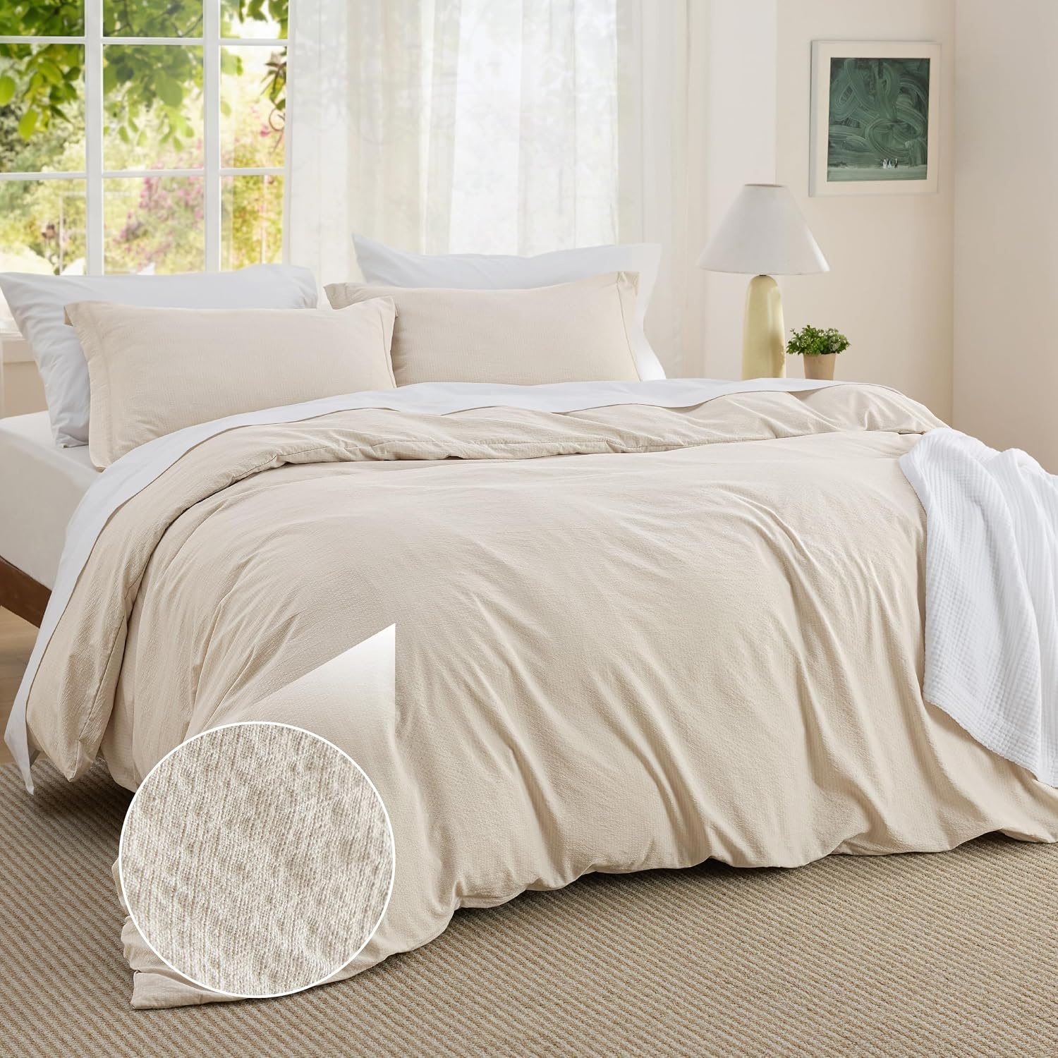 image:imageBedsure Tan Gingham Ruffle Duvet Cover SetVintage Farmhouse Bedding Queen  Cottagecore Aesthetic Ruffle Edges Soft Lightweight Hidden Zipper Inner Ties 90x90 Comforter Cover 2 Pillow Shams20  Beige No Comforter