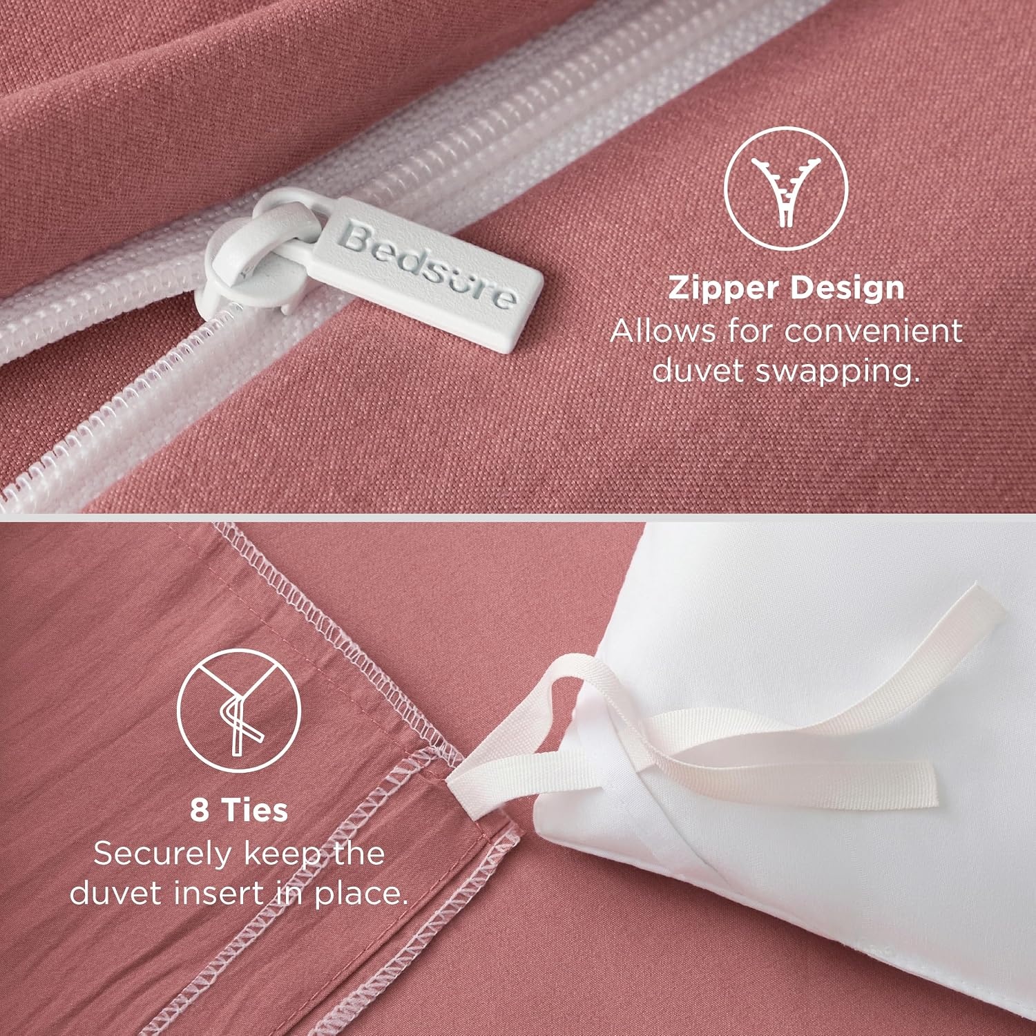 image:imageBedsure Tan Gingham Ruffle Duvet Cover SetVintage Farmhouse Bedding Queen  Cottagecore Aesthetic Ruffle Edges Soft Lightweight Hidden Zipper Inner Ties 90x90 Comforter Cover 2 Pillow Shams09  Pink Clay No Comforter