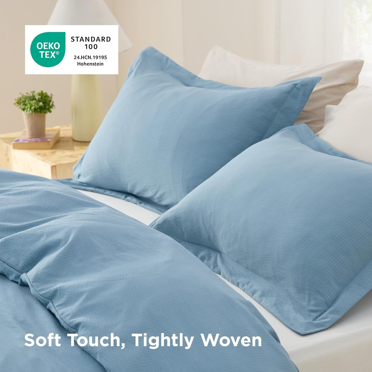 image:imageBedsure Tan Gingham Ruffle Duvet Cover SetVintage Farmhouse Bedding Queen  Cottagecore Aesthetic Ruffle Edges Soft Lightweight Hidden Zipper Inner Ties 90x90 Comforter Cover 2 Pillow Shams22  Chambray Blue No Comforter