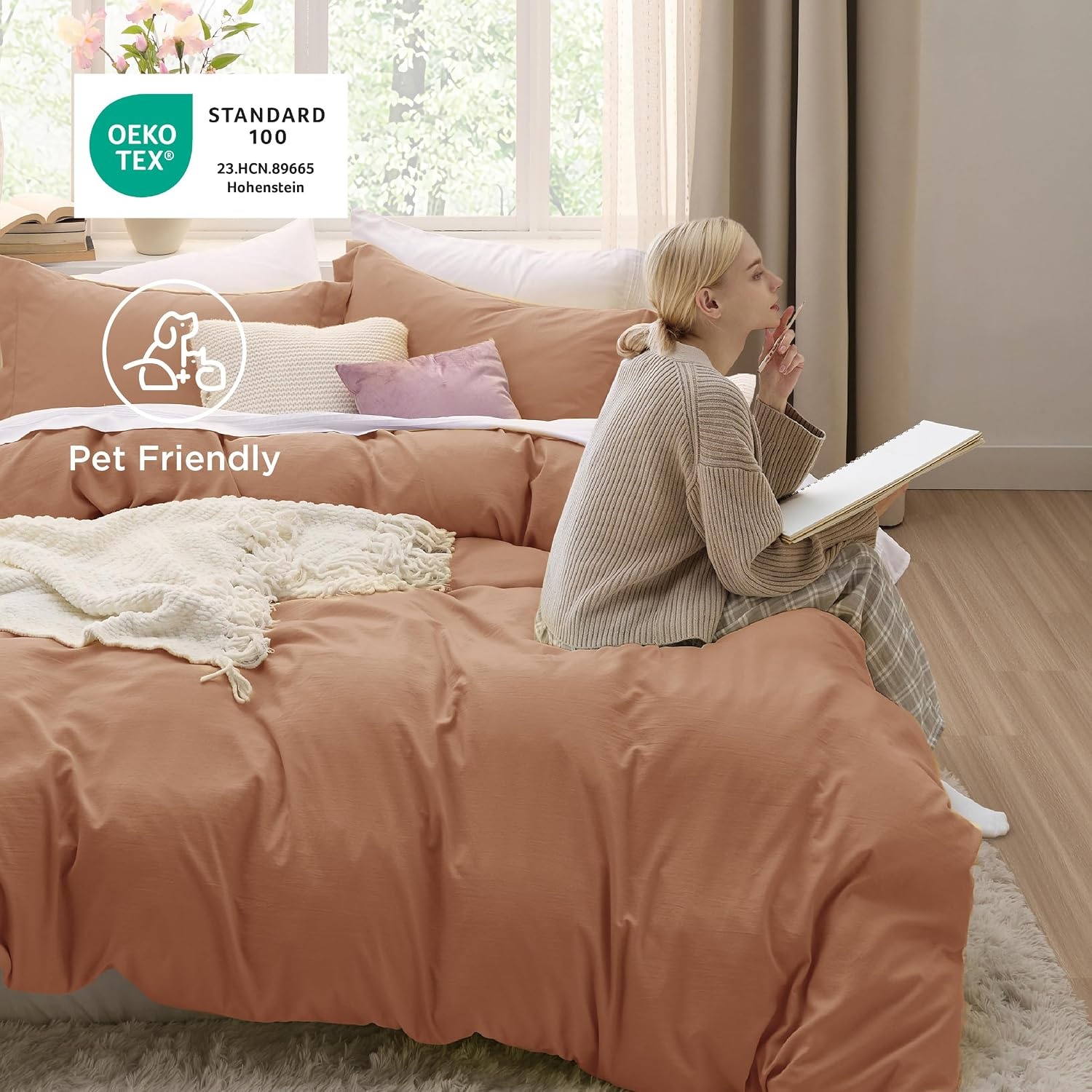 image:imageBedsure Tan Gingham Ruffle Duvet Cover SetVintage Farmhouse Bedding Queen  Cottagecore Aesthetic Ruffle Edges Soft Lightweight Hidden Zipper Inner Ties 90x90 Comforter Cover 2 Pillow Shams19 Taupe No Comforter