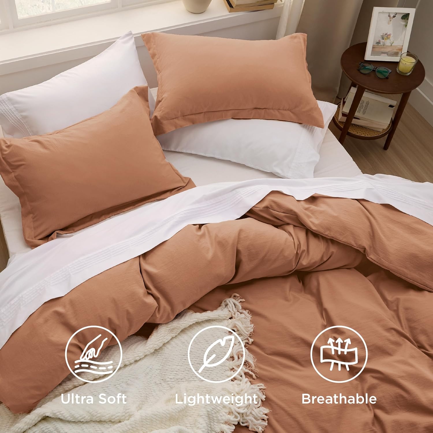 image:imageBedsure Tan Gingham Ruffle Duvet Cover SetVintage Farmhouse Bedding Queen  Cottagecore Aesthetic Ruffle Edges Soft Lightweight Hidden Zipper Inner Ties 90x90 Comforter Cover 2 Pillow Shams19 Taupe No Comforter